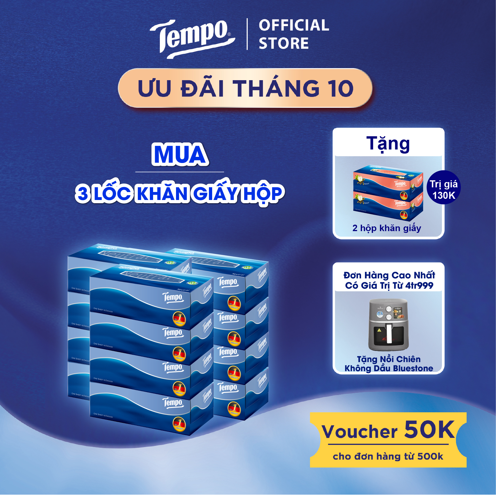 [MUA 3 LỐC KHĂN GIẤY HỘP TẶNG 2 KHĂN GIẤY HỘP]  Khăn Giấy Hộp Cao Cấp Tempo Box Facial-Thương Hiệu Đức, Gỗ Táo