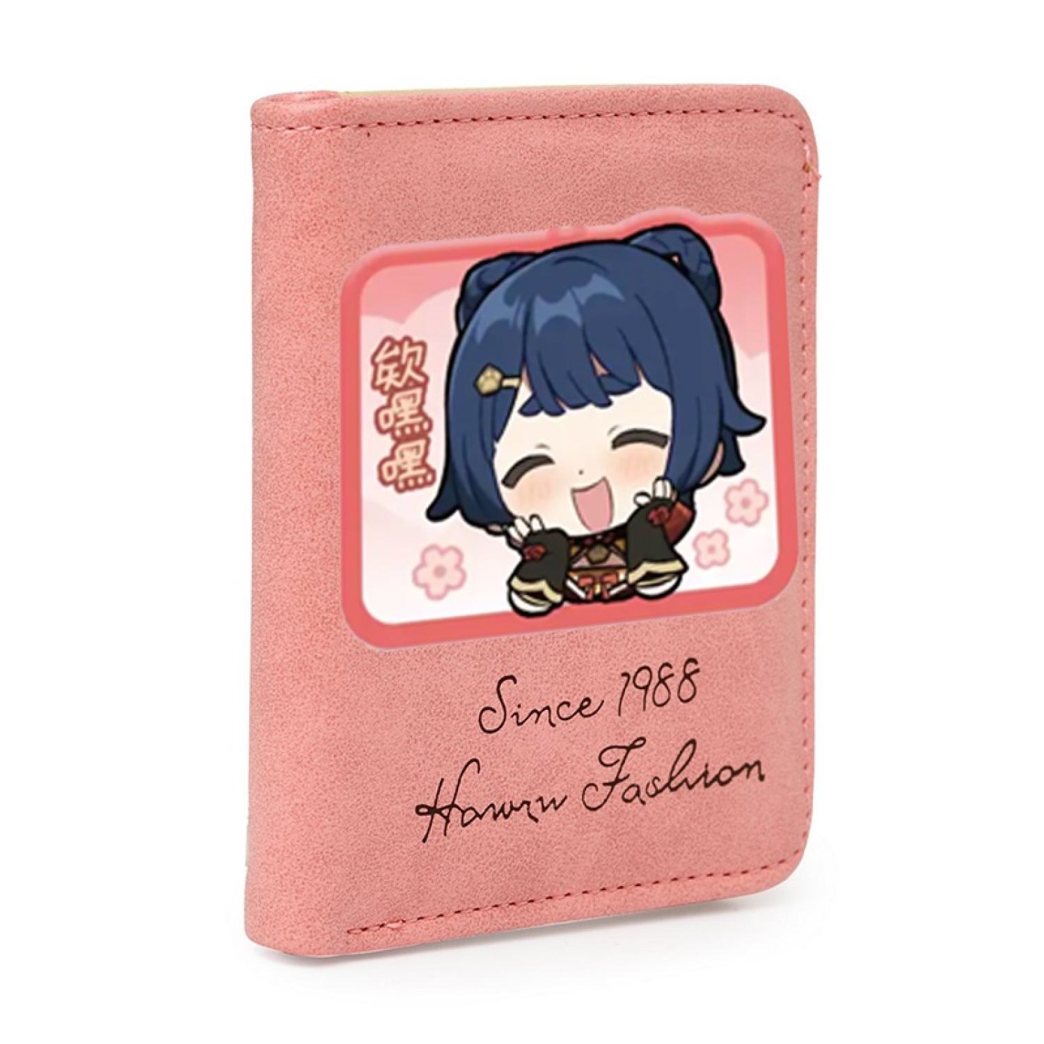 Ví ngắn đen hồng cầm tay in hình GENSHIN IMPACT ver CHỮ NHẬT CHIBI game tiện lợi anime chibi