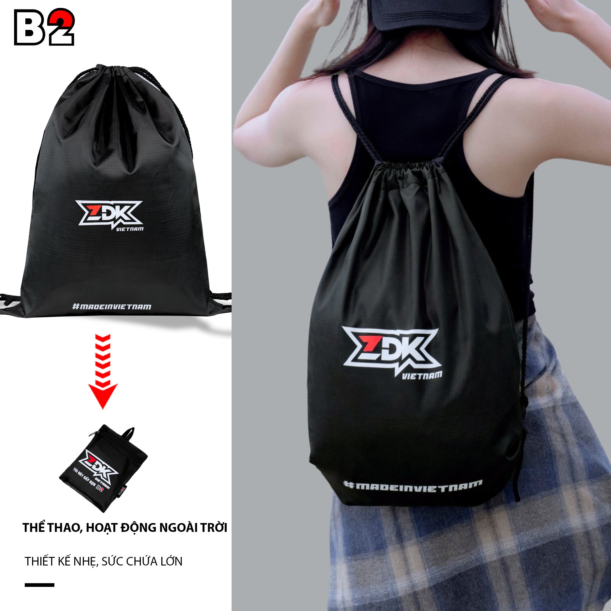 Túi Rút Đa Năng ZDK B2, Túi Dây Rút Thể Thao Chất Liệu Kháng Nước, Có Thể Gấp Gọn Tiện Lợi