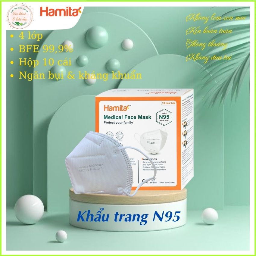 Khẩu trang y tế N95 Hamita - Hộp 10 cái - TC NIOHS > 98%
