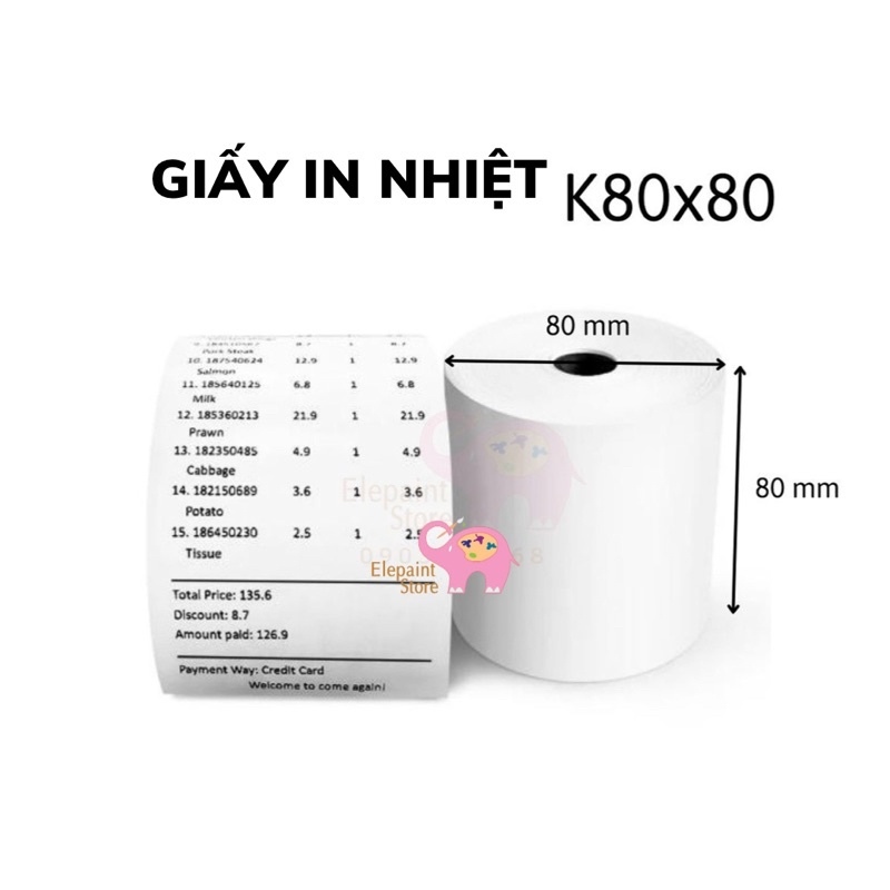 ✁ Set 10 cuộn giấy bill giấy hóa đơn siêu thị 0x80 ( nhiệt)