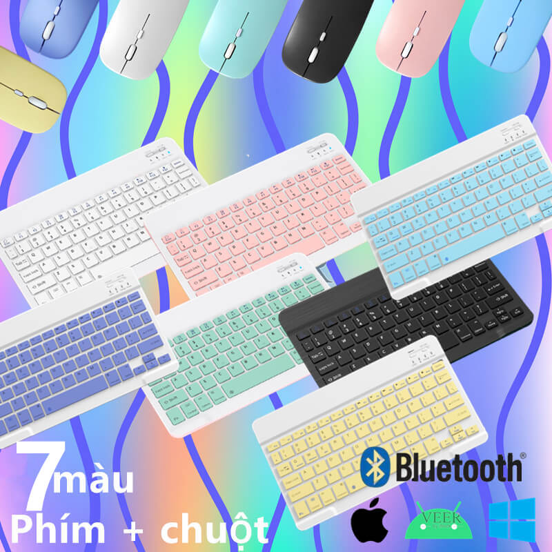 Bàn phím không dây Bluetooth đa năng - Bàn phím nhỏ màu im lặng cho Windows / MAC / Android / iOS / Di động / iPad