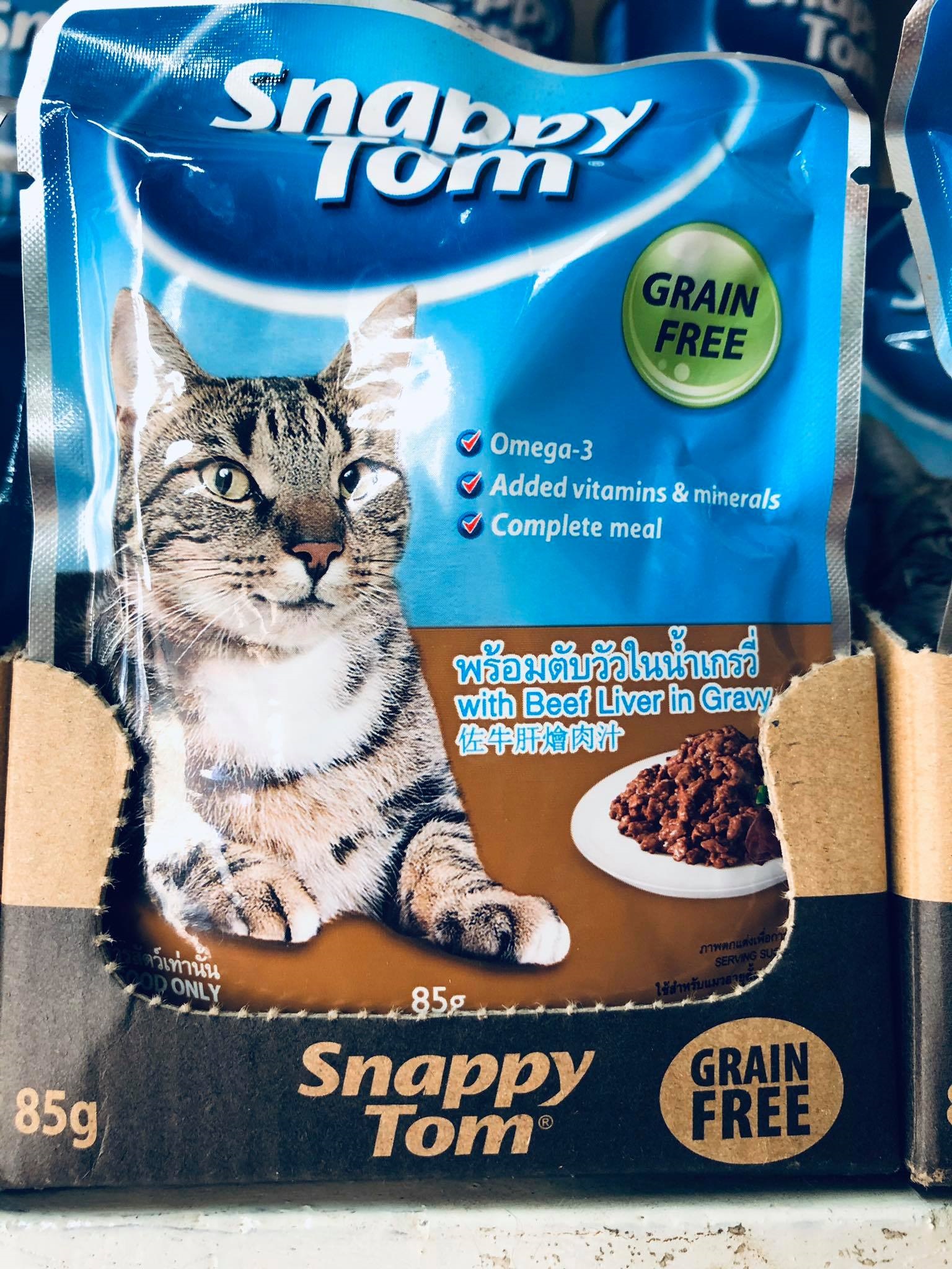 Pate cho mèo Snappy Tom vị gan bò trong nước xốt gói 85g