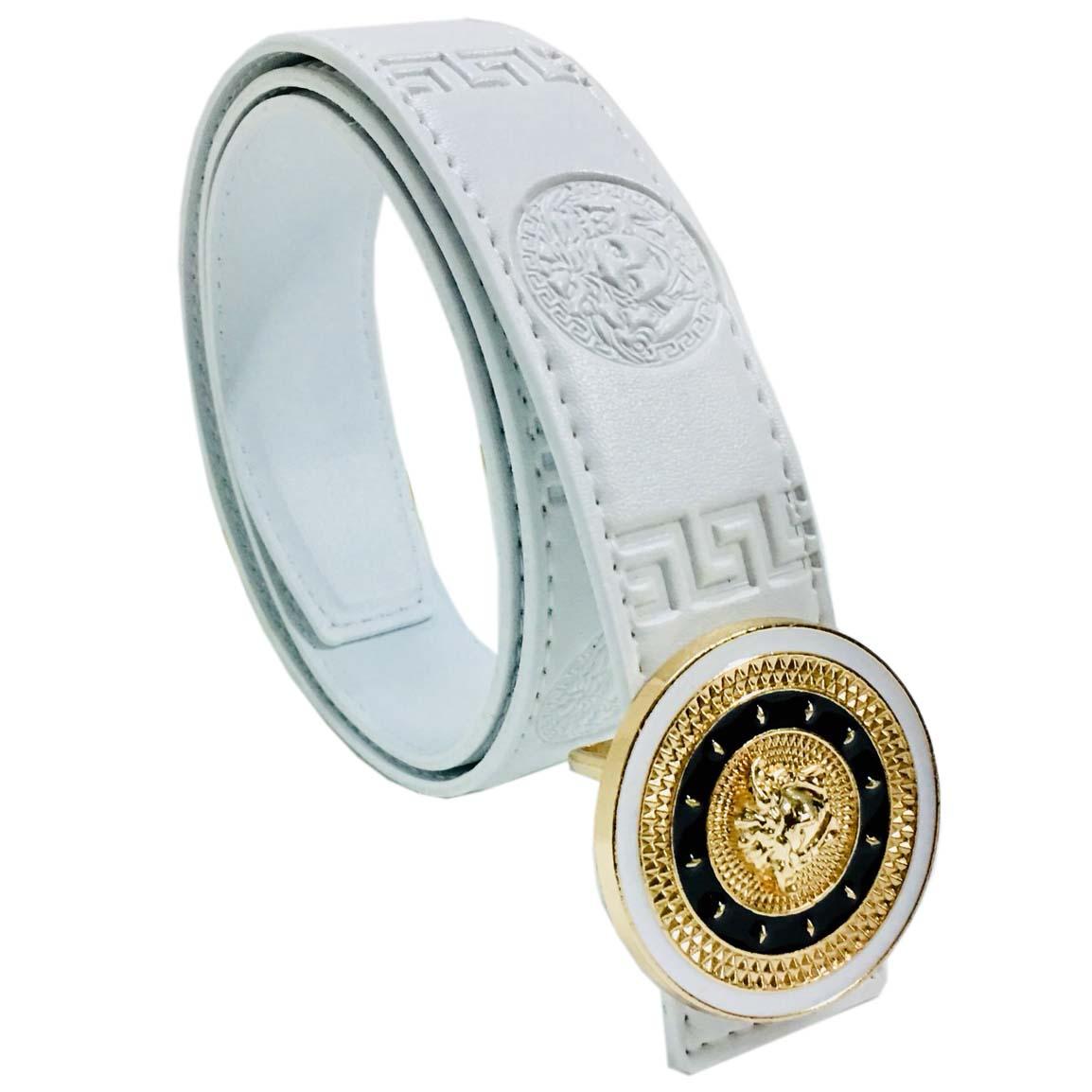 Thắt lưng nam khóa tròn phối màu siêu đẹp dây trắng dập vân nổi