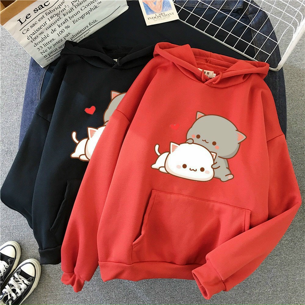 ÁO KHOÁC NỈ HOODIE UNISEX IN STICKER MÈO SIÊU CUTE VẢI NỈ DÀY DẶN DÁNG RỘNG MŨ LIỀN CÁ TÍNH