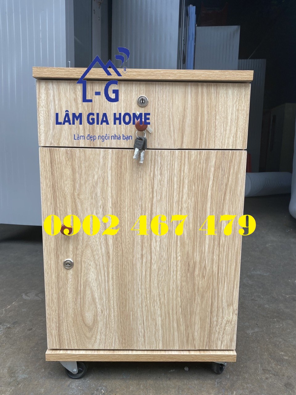 Tủ đầu giường gỗ ép 2 hộc có khóa
