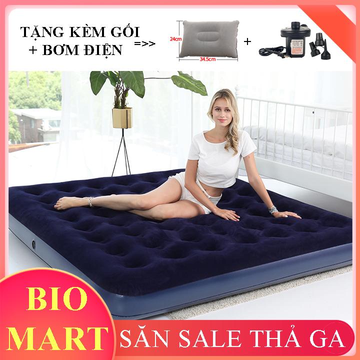 [TẶNG BƠM ĐIỆN ] Đệm hơi cao cấp tặng kèm bơm điện - Đệm bơm hơi 203x183x22 – Nệm hơi 67004 – BIO47