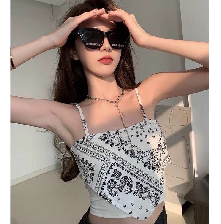 Áo yếm nữ vải lụa cột nơ mút ngực 🦋 áo 2 dây thổ cẩm họa tiết 2 màut6