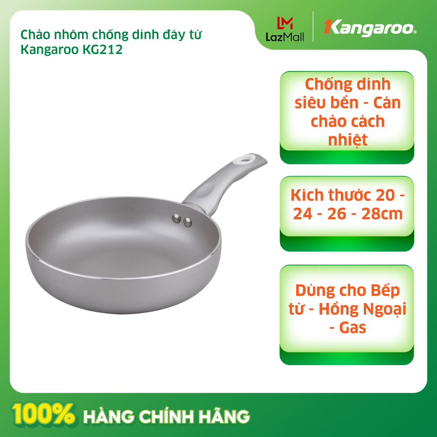 Chảo nhôm chống dính đáy từ kangaroo kg212 - size 20 - 24 - 26 - 28cm - hàng chính hãng