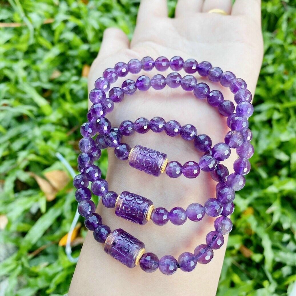 Vòng tay đá thạch anh tím mix lu thống