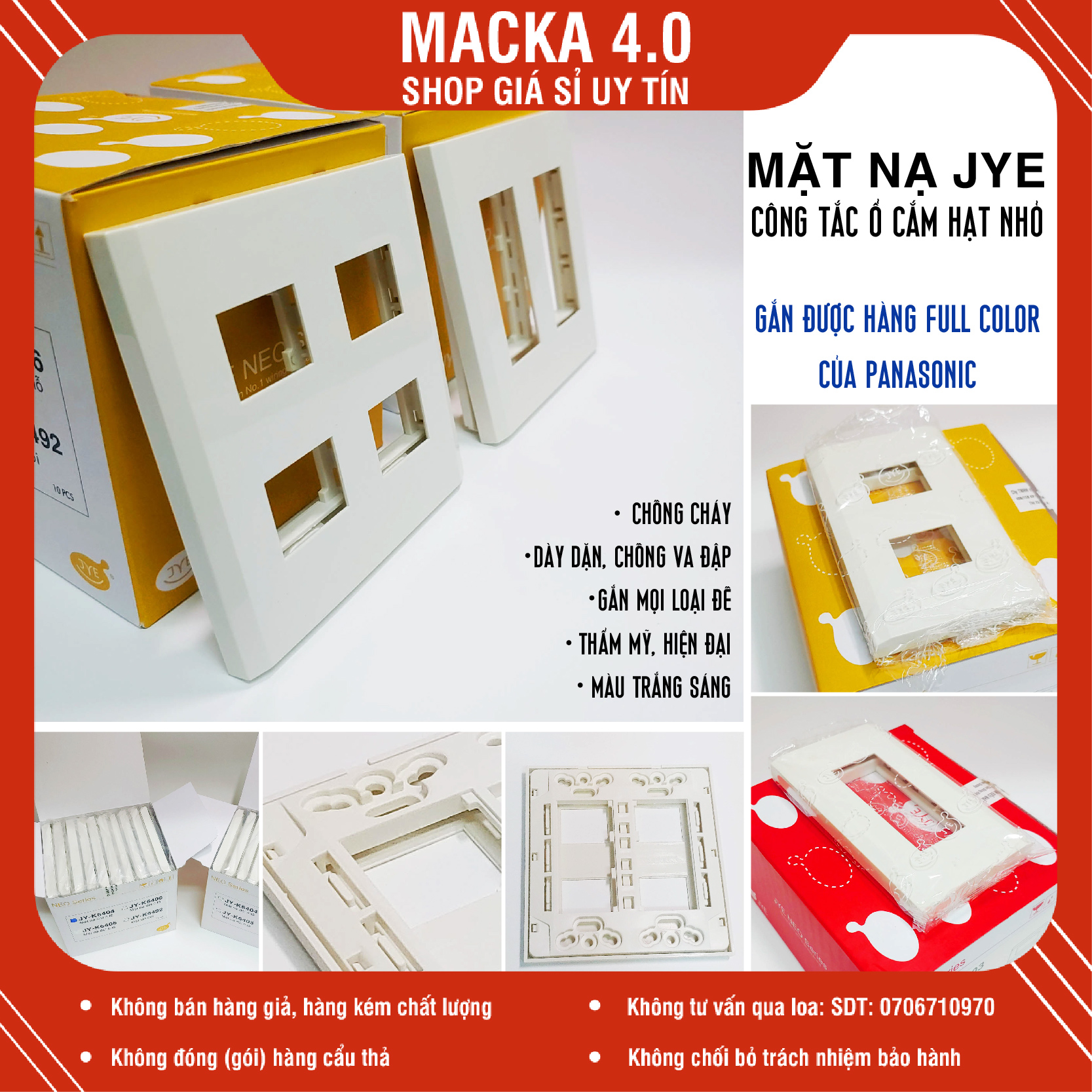 Mặt nạ gắn công tắc ổ cắm Full hạt nhỏ Panasonic hãng JYE nhựa chống cháy cao cấp