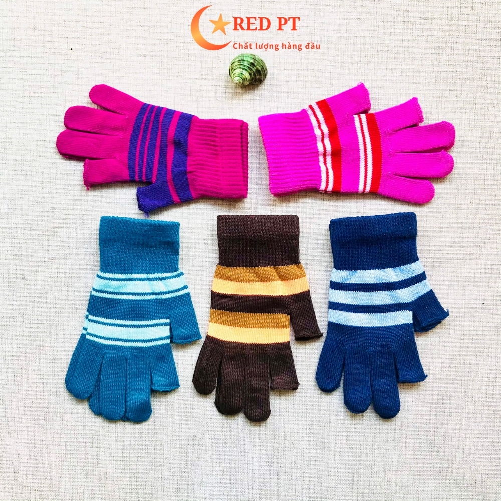 Găng tay chống nắng nữ, bao tay, sọc ngang hở 2 ngón RED PT