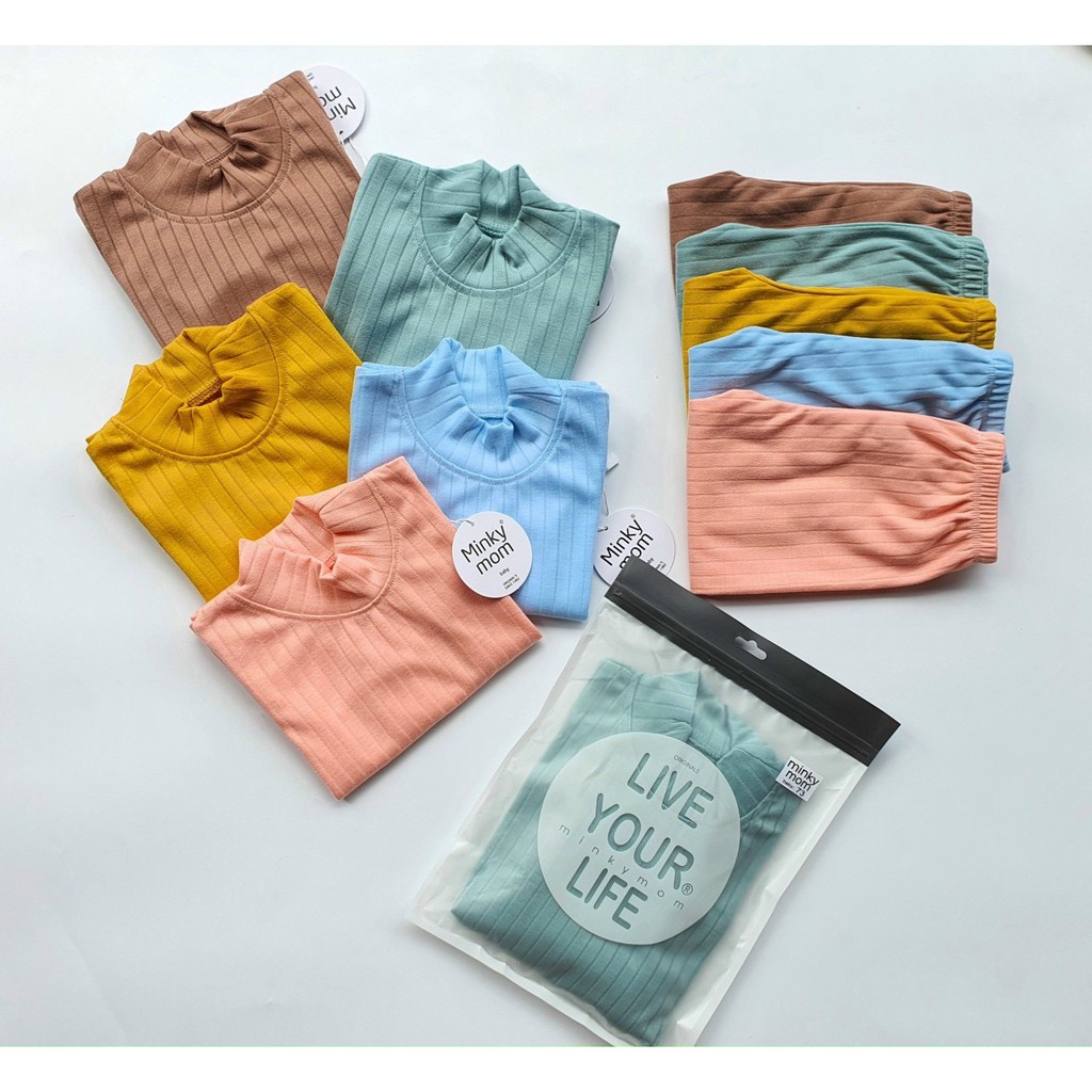 Bộ dài tay cổ 3 phân Minky Mom chất gân đũa trơn