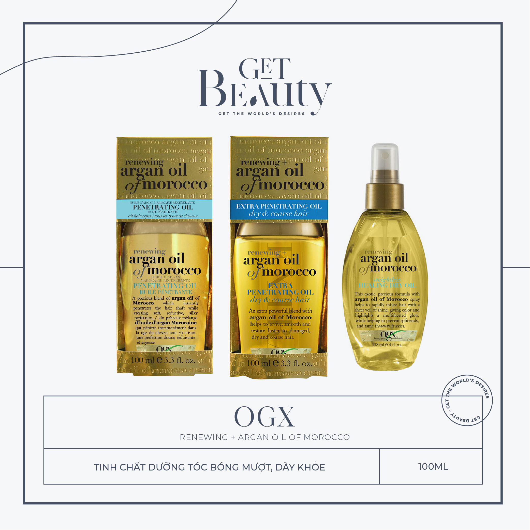 DẦU | XỊT DƯỠNG TÓC RENEWING ARGAN OIL OF MOROCCO PENETRATING OIL |  EXTRA PENETRATING OIL | WEIGHTLESS HEALING DRY OIL