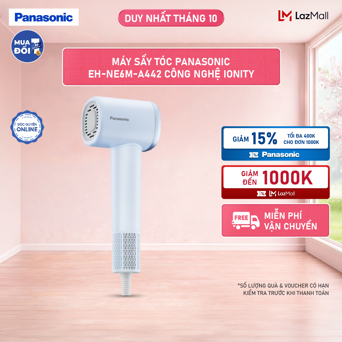 Máy sấy tóc Panasonic EH-NE6M Công nghệ ionity Luồng gió mạnh Linear cho mái tóc mềm mượt