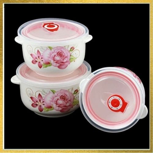 BỘ 3 TÔ SỨ HOA VĂN  LOẠI 1 CÓ NẮP ĐẬY CÔNG DỤNG ĐA NĂNG.