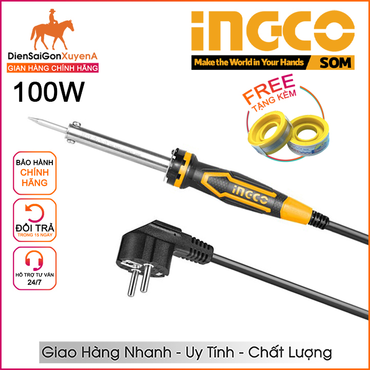 Mỏ hàn chì tặng kèm 1 cuộn thiếc hàn chì, chuyên dùng hàn gắn linh kiện điện tử 60w, 100w ingco si00108, si0368 - điện sài gòn xuyên á