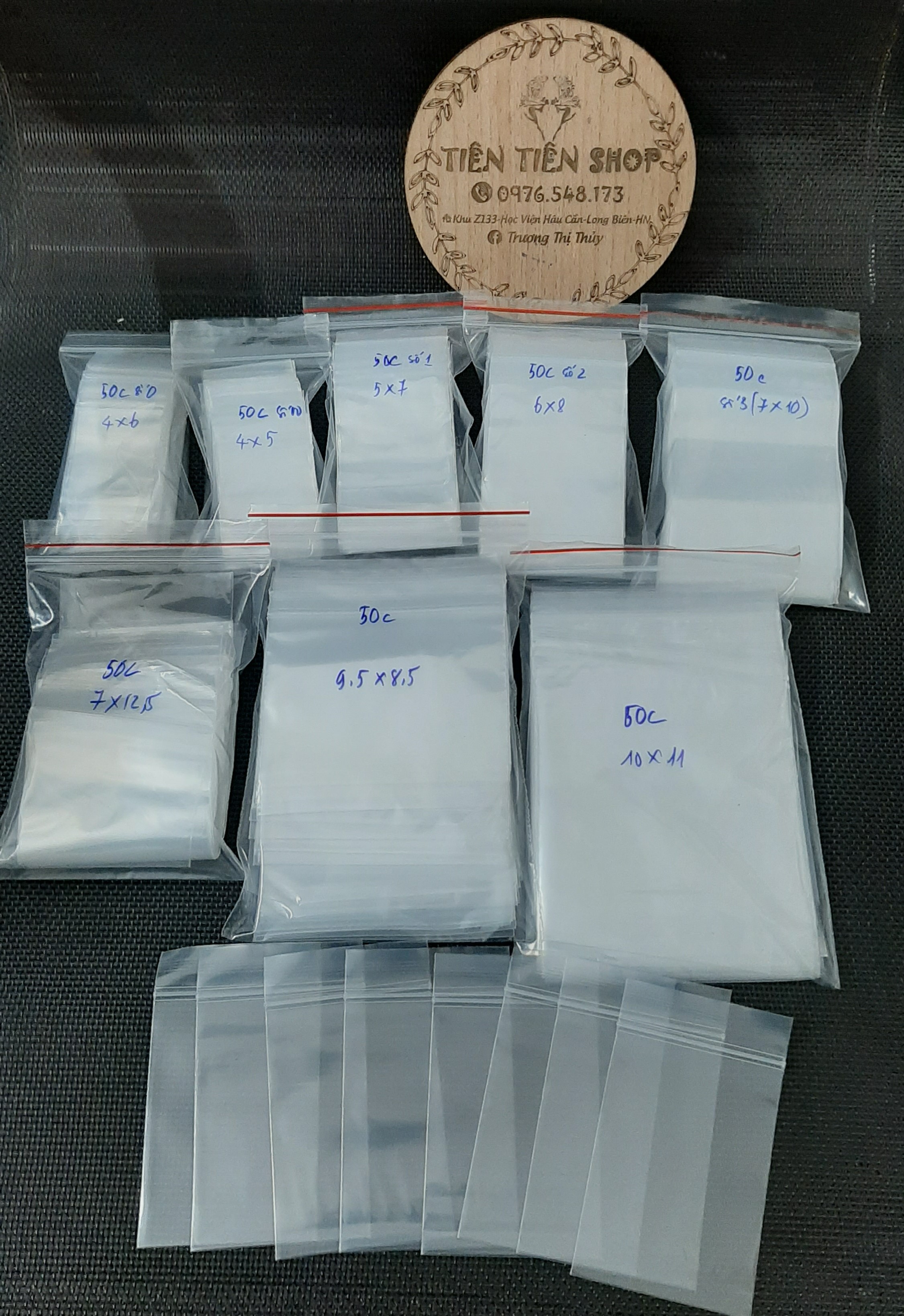 Gói 50c túi zip mỏng mép miết trắng chọn size