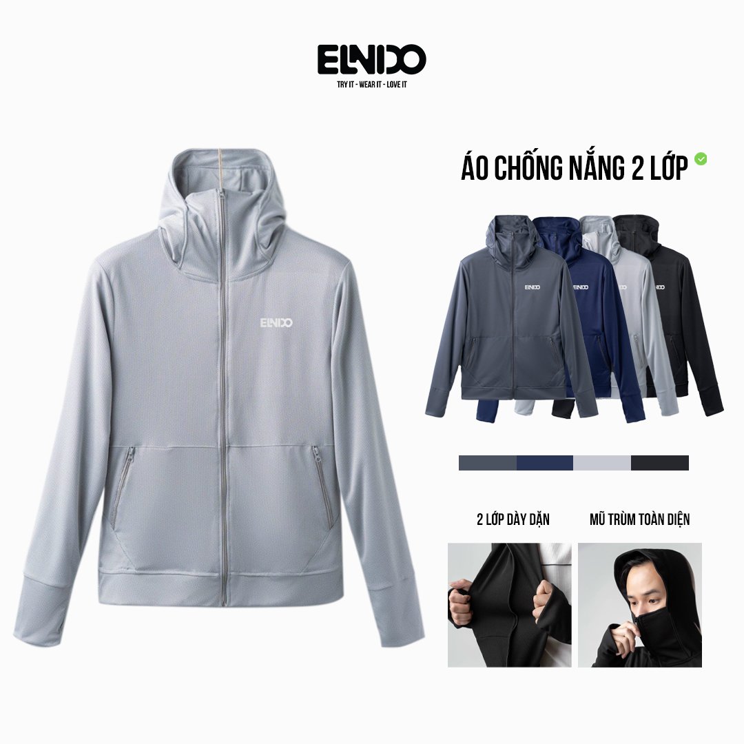 Áo chống nắng nam ELNIDO 2 lớp thoáng mátchống nắng tốt chất vải thoáng khí có big size 3xl