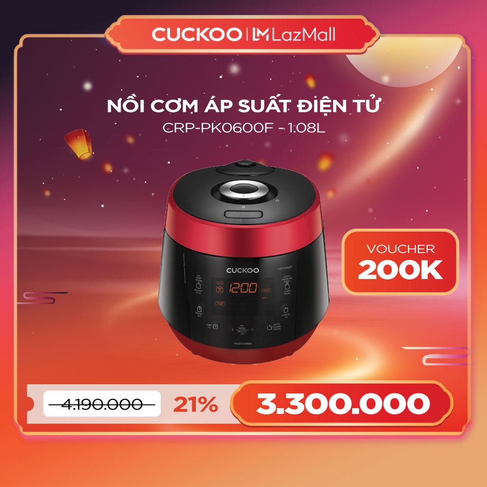 Nồi cơm điện tử áp suất Cuckoo 1,08 lít CRP-PK0600F - Bảng điều khiển tiếng Anh - Lòng nồi chống dính - Nhiều chức năng nấu ăn - Hàng chính hãng - Chất lượng Hàn Quốc