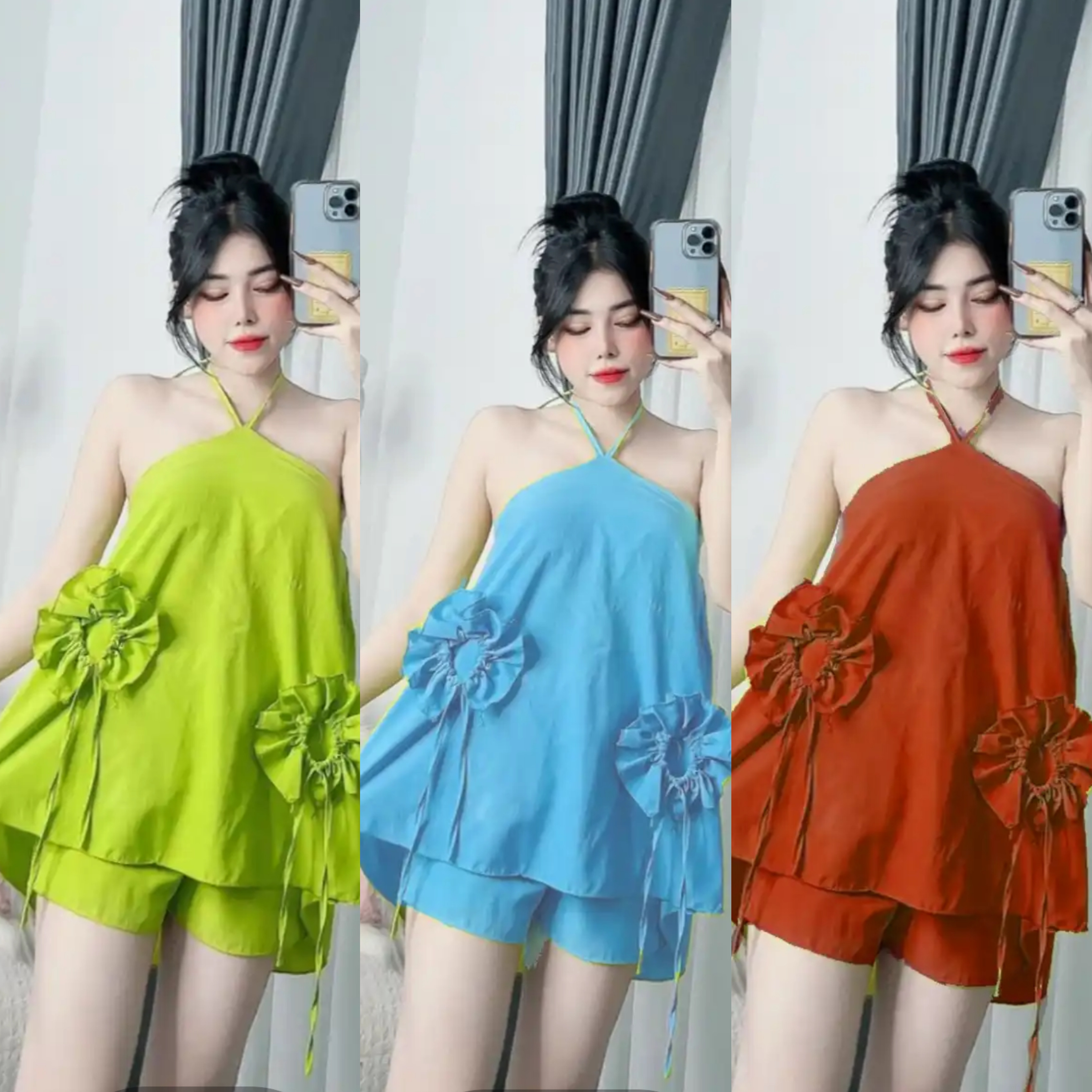 SET ĐỒ BỘ ĐÙI HAI DÂY VẢI LANH LỤA MỀM MẠI FREESIZE DƯỚI 60kg