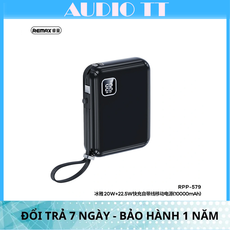 Pin dự phòng mini remax rpp-579 10000mah typec pd 20w + typec cable 22.5w, 2 cáp sạc tích hợp.hàng chính hãng