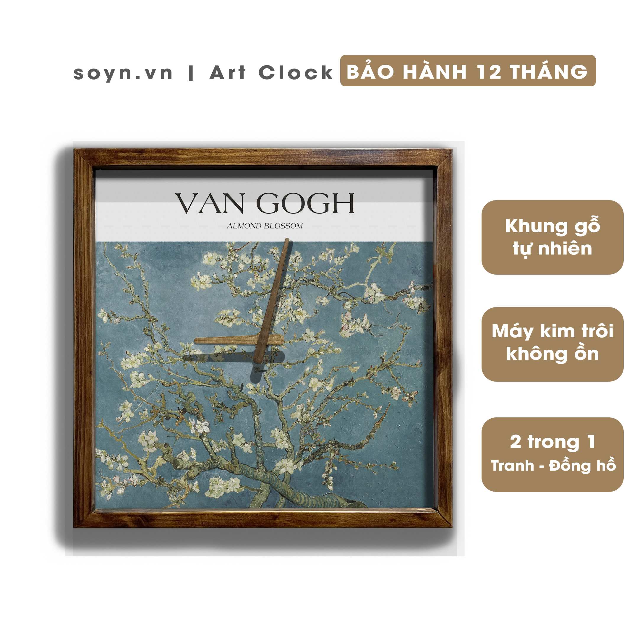 Đồng hồ treo tường gỗ | Tranh đồng hồ trang trí tường | Van Gogh Soyn VG01