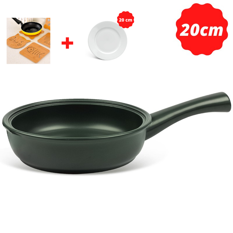 [HCM][Tặng ngay đĩa tròn 20cm và lót nồi bằng tre]Chảo dưỡng sinh có tay cầm 20 cm - HealthyCook - Xanh rêu
