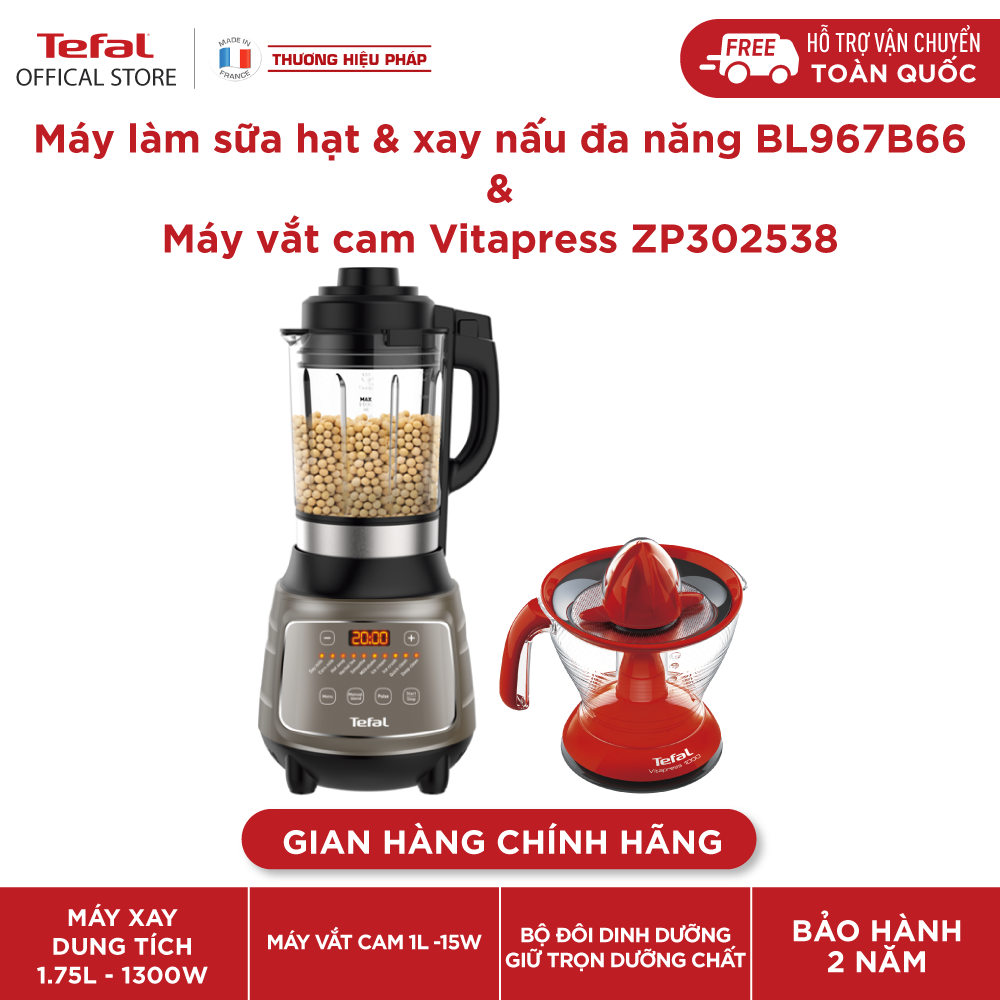 Bộ đôi máy làm sữa hạt tefal bl967b66 + máy vắt cam tefal zp302538 1l- gian hàng chính hãng bảo hành 2 năm-bzp3bl9