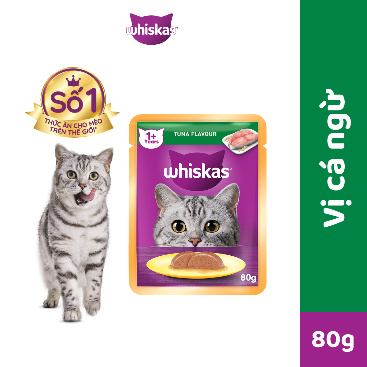 [Quà tặng không bán] Thức ăn mèo con Whiskas vị cá ngừ dạng túi 80g
