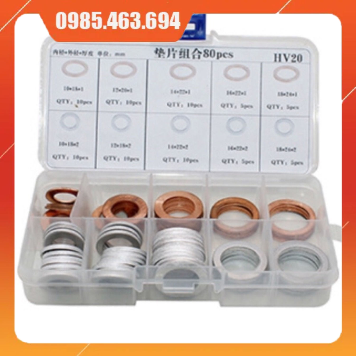 Hộp long đền ốc rốn dầu 90 chi tiết m10-m18