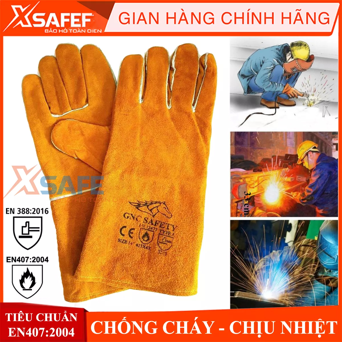 Găng tay hàn cắt GNC, thấm hút mồ hôi, vải dày chống cháy chịu nhiệt, chống cắt, độ bền cao bao tay da cơ khí, tương tự như găng tay hàn Everest,