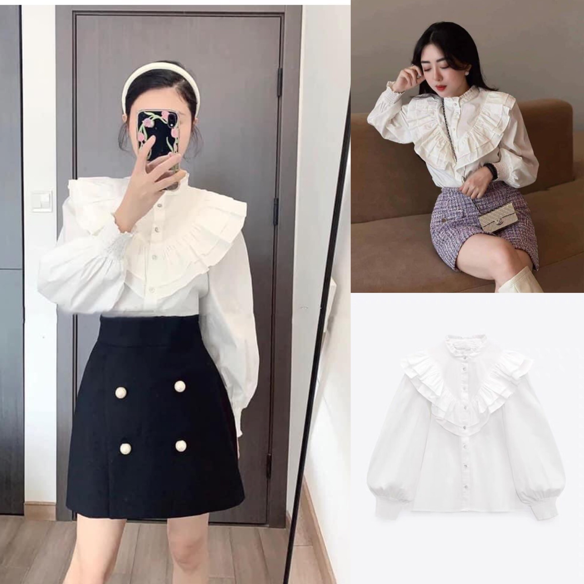 A146 Áo sơ mi trắng cổ bèo Zara xuất