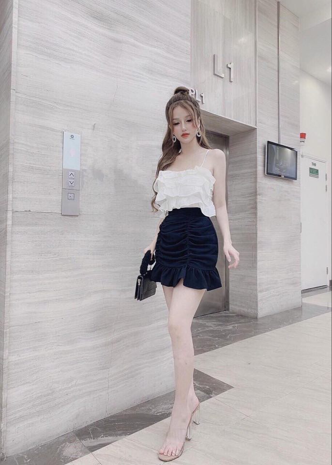 Sét áo xếp bèo 3 tầng chân váy nhún belle fashion