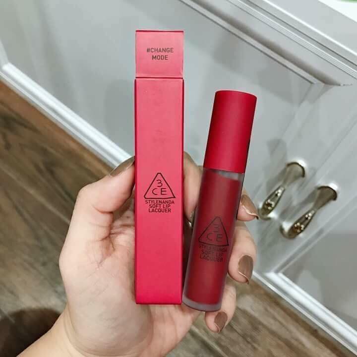 Son 3CE soft lip lacquer màu đỏ lạnh change mode