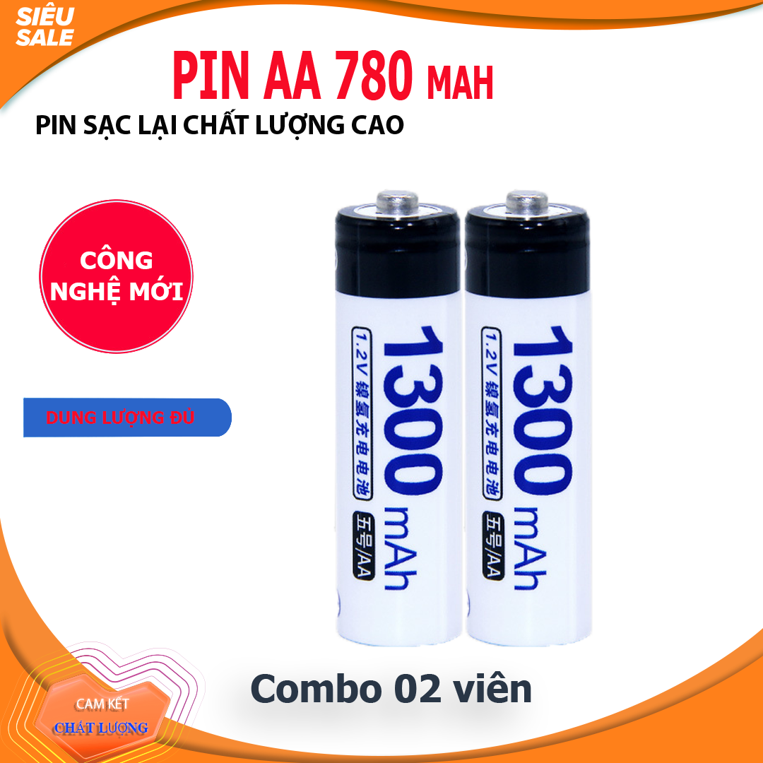 Combo 02 viên pin sạc AA, pin tiểu sạc dung lượng thực 1300mAh, pin công nghệ mới Doublepow - DP-1300D2 (màu đen)