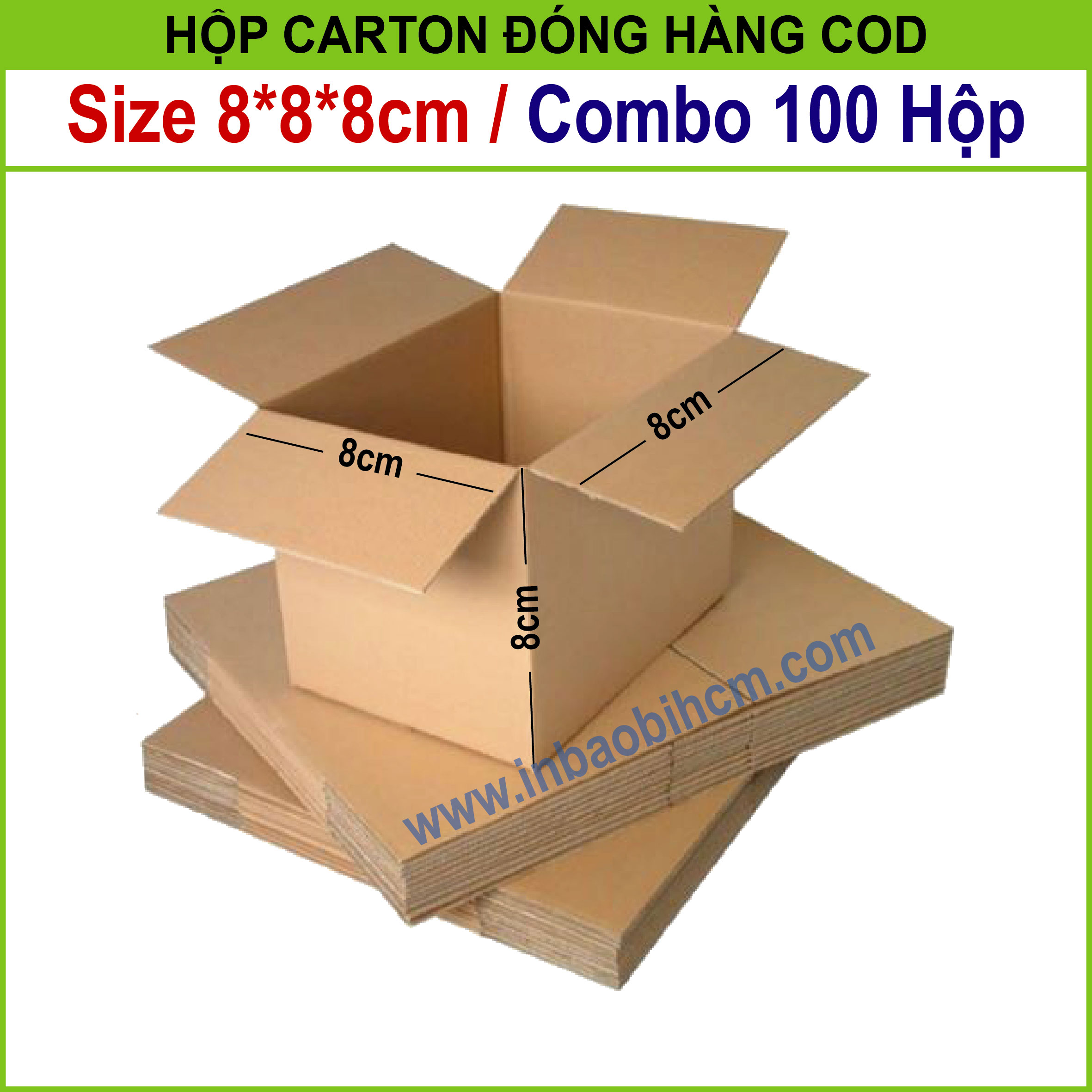 [HCM]100 hộp carton 8x8x8 cm - hộp đóng hàng COD (InbaobiHCM - Thùng Carton - Hộp carton giá rẻ)