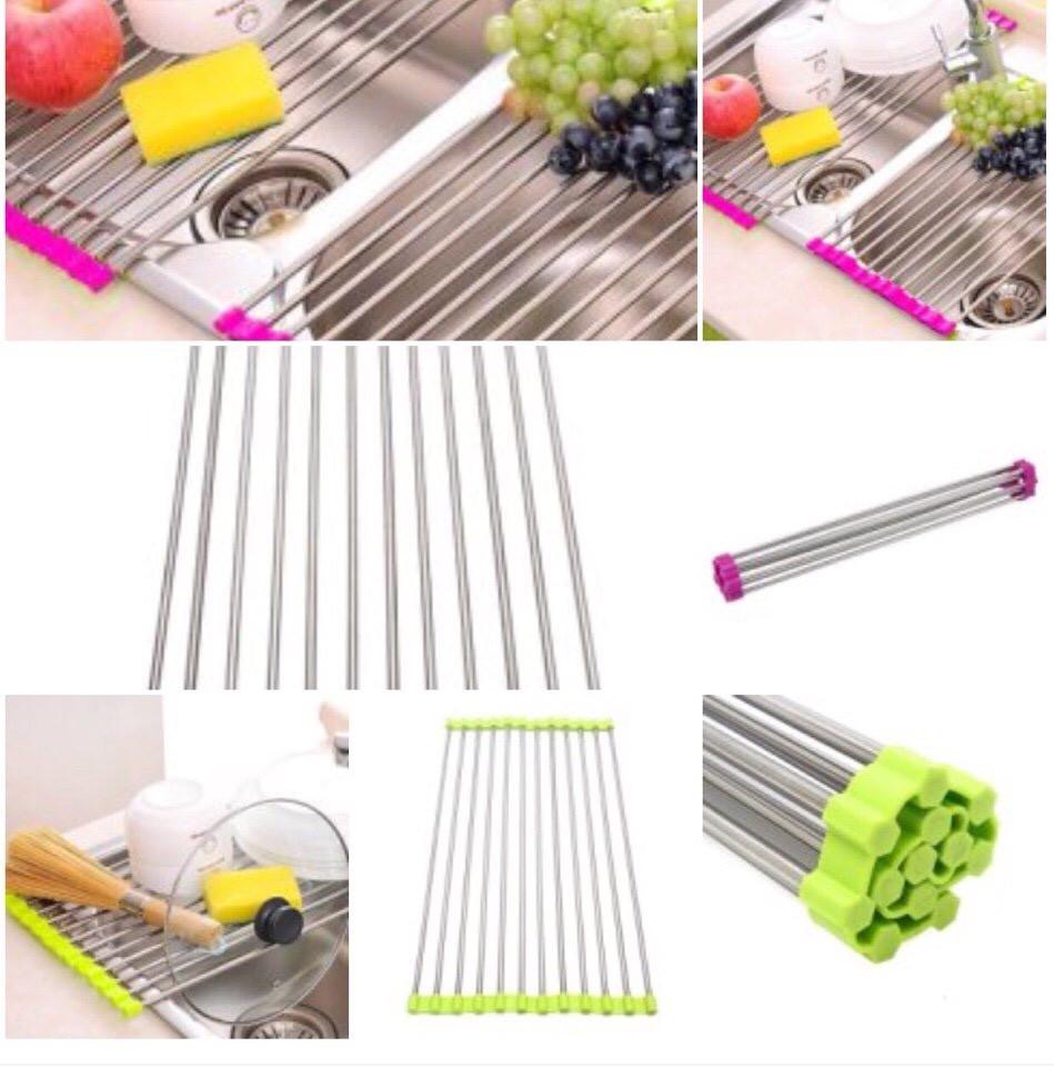 Kệ chén xếp gọn để bồn rửa chén , vỉ inox co giãn thông minh gác bồn rửa chén xếp gọn, giá inox để chậu rửa bát đa năng size 22 * 47 cm