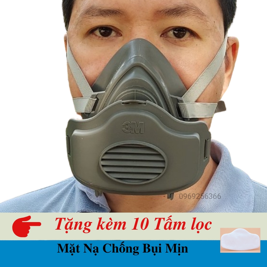 Mặt nạ chống độc 3m3200 lọc bụi mịn, ngăn chất độc hại có kèm 10 tấm lọc