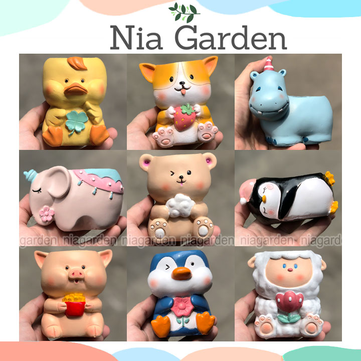 Chậu thú mini trồng sen đá xương rồng cây để bàn Nia Garden N4