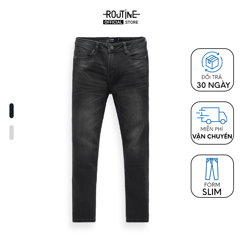 Quần Jean Nam Trơn Thêu Form Slim - Routine 10F22DPA027