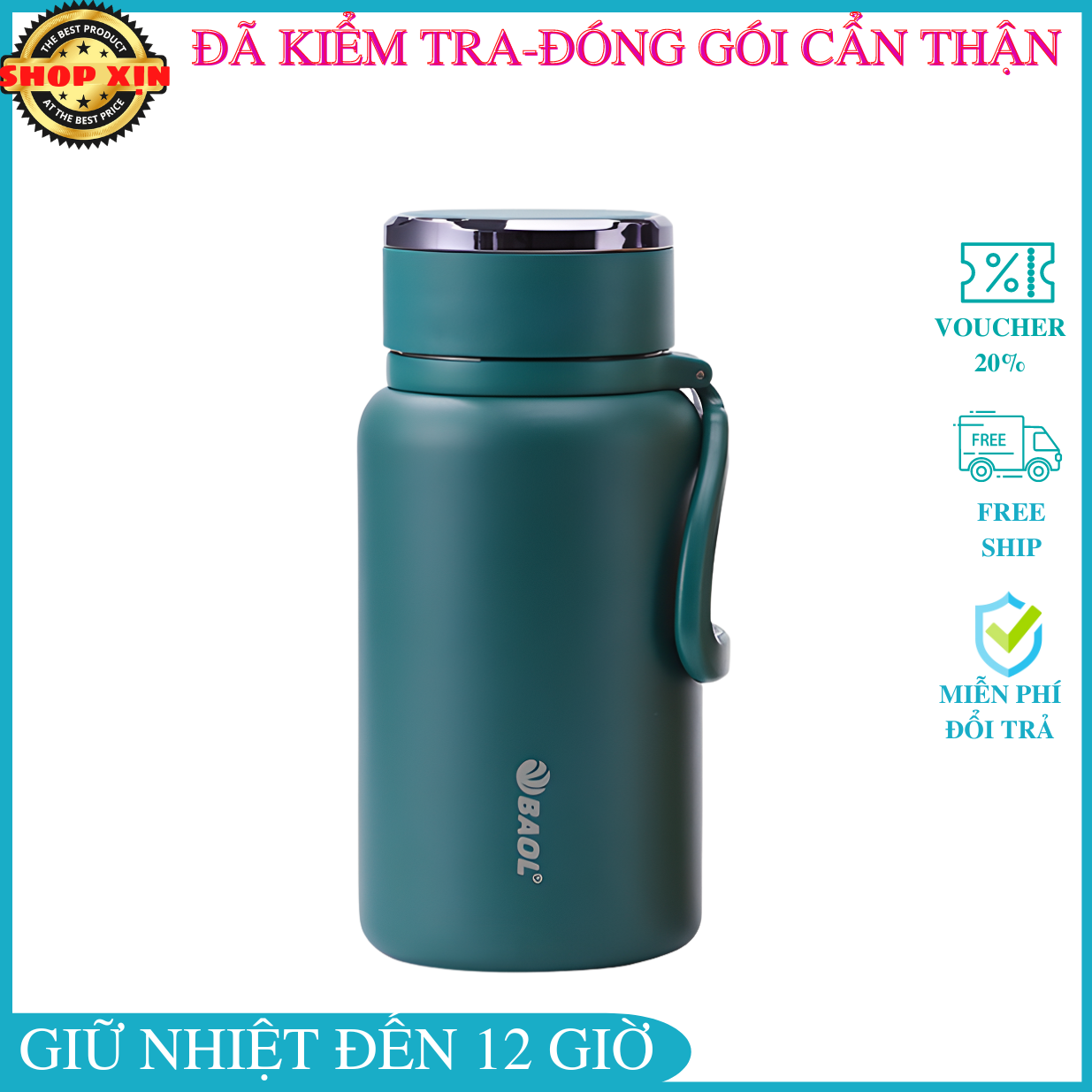 Bình giữ nhiệt 1 lít l32 inox 304 BÉO LÙN giữ nóng lạnh lên đến 12 tiếng có quai xác chắc chắn và khay lọc trà