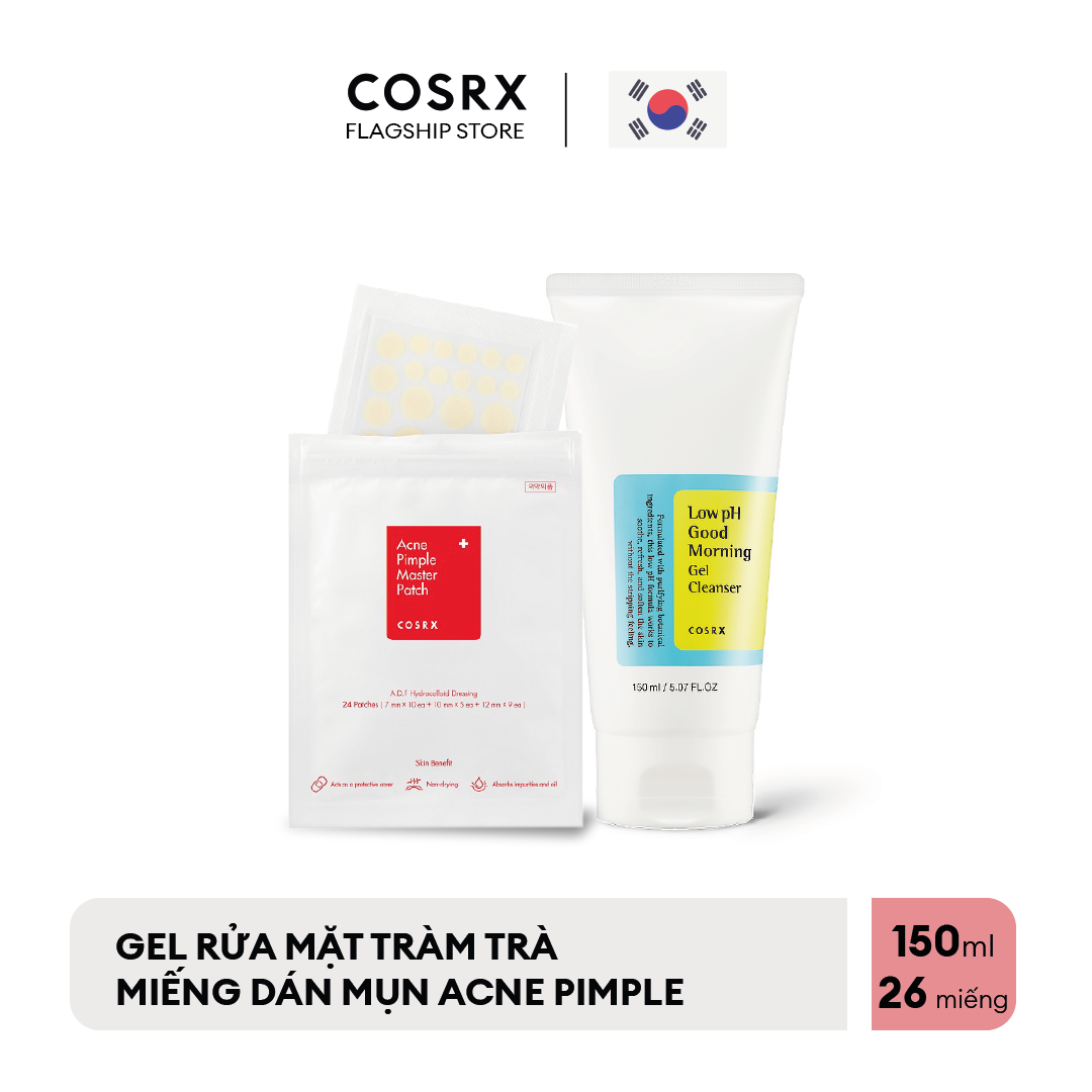 Combo Gel Rửa Mặt Tràm Trà COSRX Low pH Good Morning Gel Cleanser 150ml + Miếng Dán Mụn COSRX Acne Pimple Master Patch 24 miếng/ gói