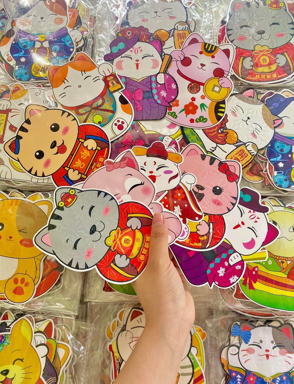 Set 10 bao lì xì ngẫu nhiên hình mèo chibi phản quang tết 2023 cute cho bé