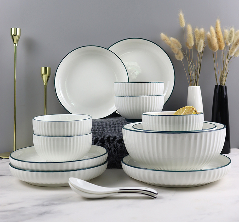 Bộ chén bát trắng viền xanh, sang trọng, rẻ,đẹp Gosu