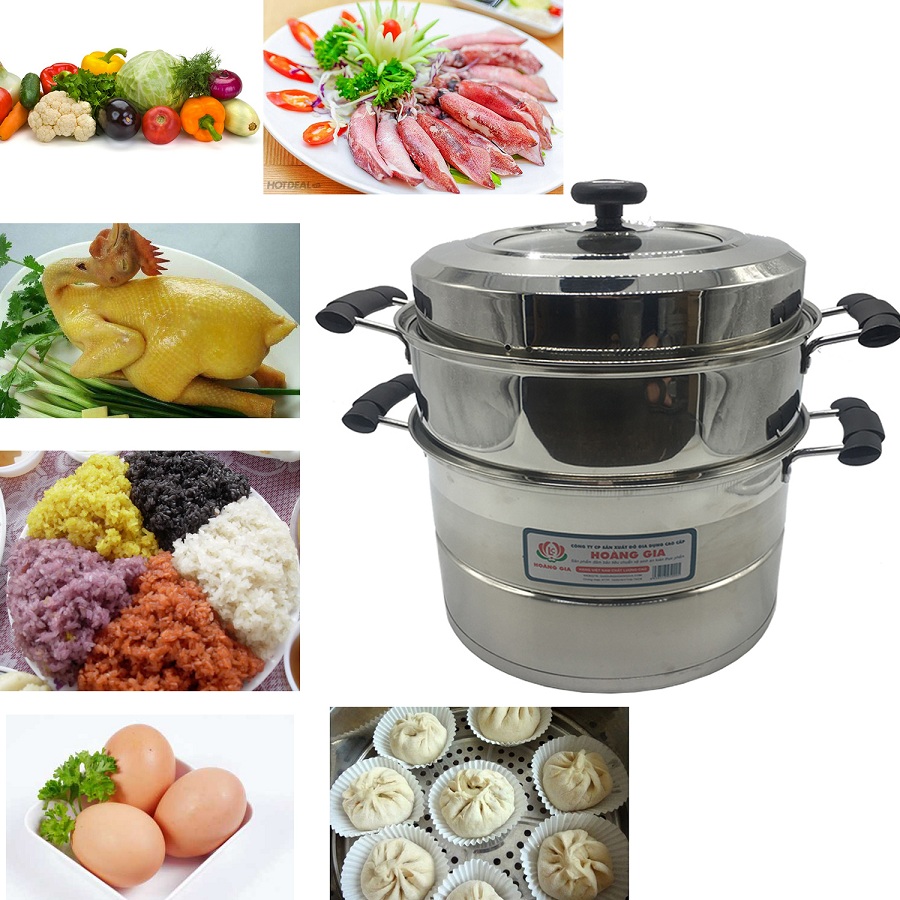 Bộ Nồi xửng hấp đa năng 2 tầng Hoàng Gia size 26cm đáy từ