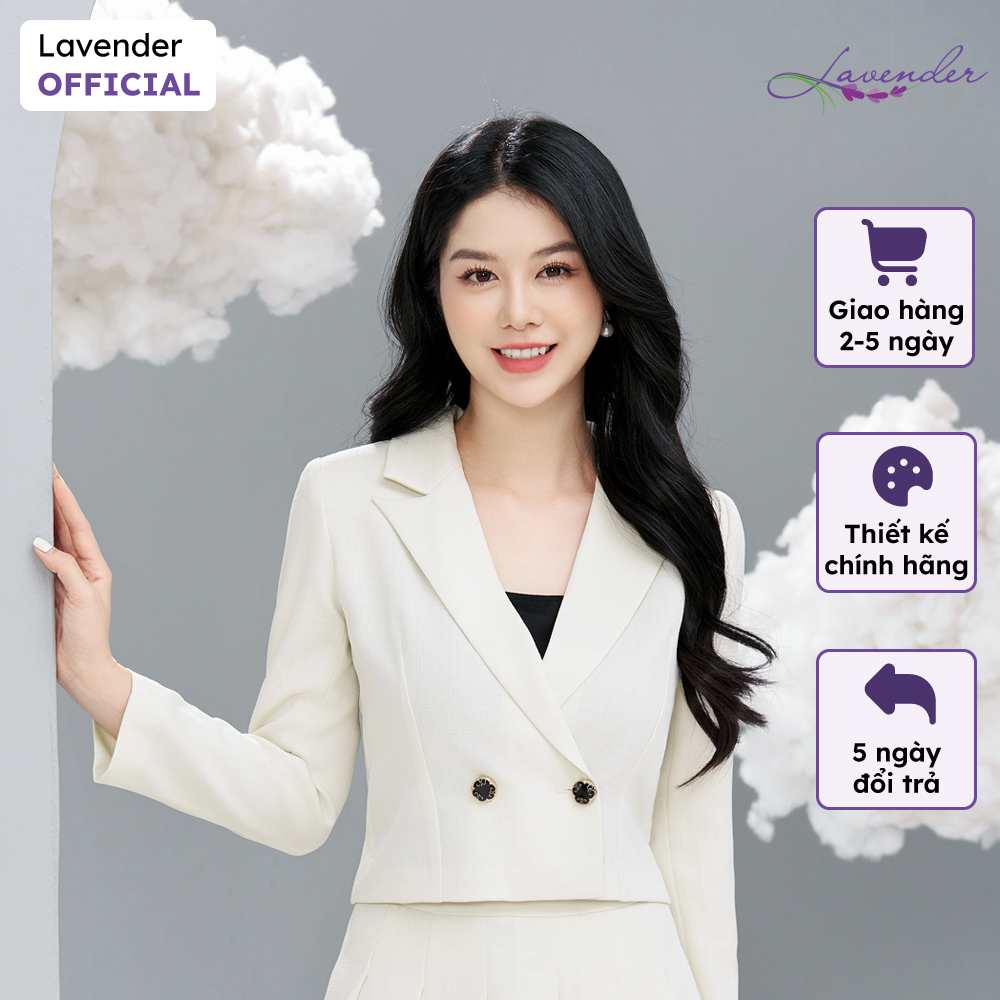 Áo vest dạ tweed nữ lavender màu kem be tay dài dáng lửng v2945