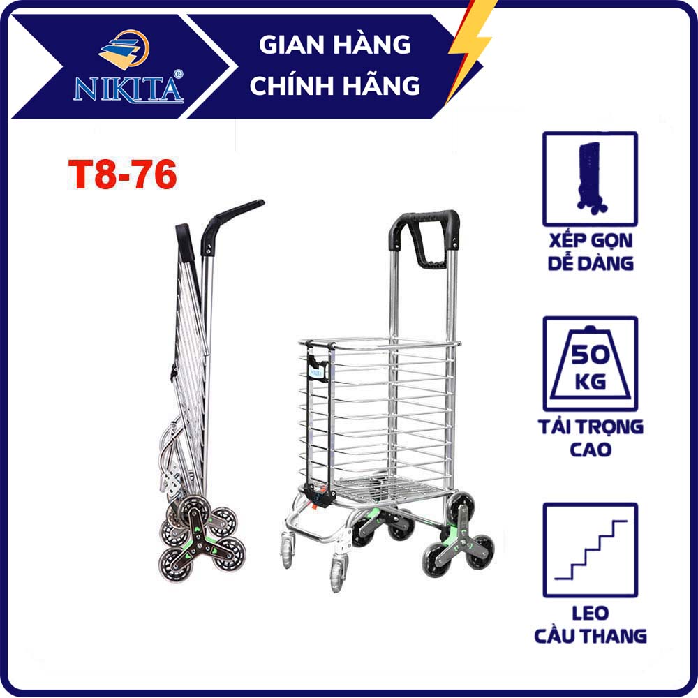 Xe kéo đi chợ hợp kim nhôm 6 bánh leo cầu thang, gấp gọn tiện dụng NIKITA 2024