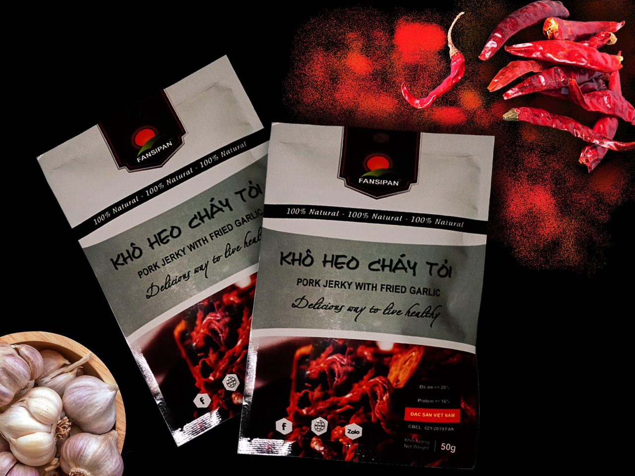 [HCM]Khô heo cháy tỏi sấy khô loại 1 cao cấp xuất khẩu 100% Tự nhiên thơm ngon không chất bảo quản chứng nhận an toàn thức phẩm 1 gói 50gram