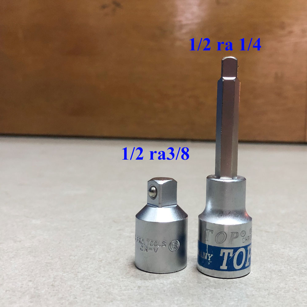 COMBO Đầu tuýp chuyển đổi 1/2 ra 3/8 và 1/2 ra 1/4 TOP, ĐẦU CHUYỂN MỞ ỐC TÁN, ĐẦU TÍP CHUYỂN 1/2 RA 3/8